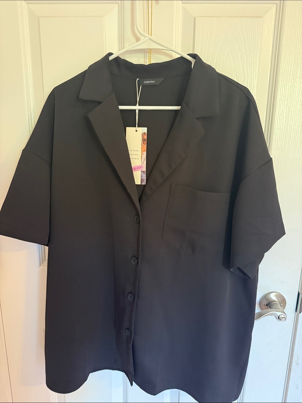 Women's Short Sleeve Black Button-Down Jacket